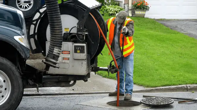 Technician using specialized drainage equipment for sewer line cleaning and foundation protection in Sarasota, FL